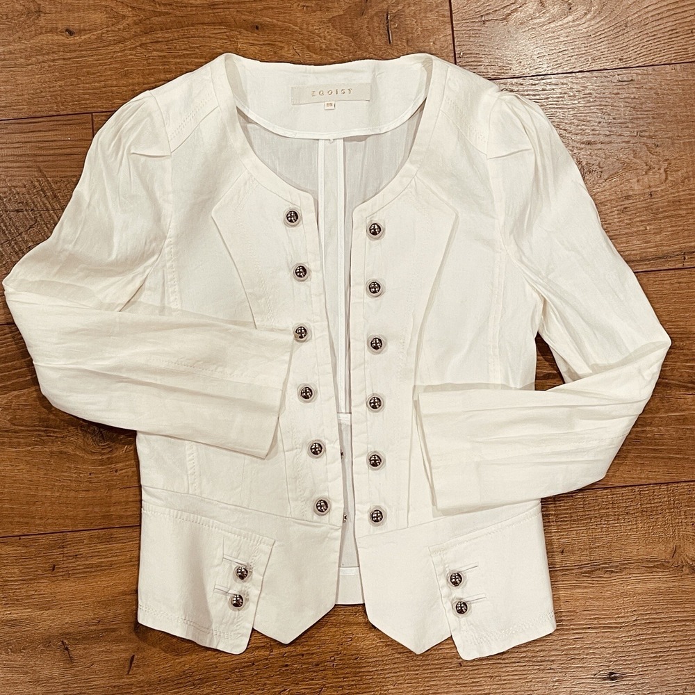 Egoist Paris Linen Blend Blazer Jacket Womens Sz 55 / Small S White Silver
